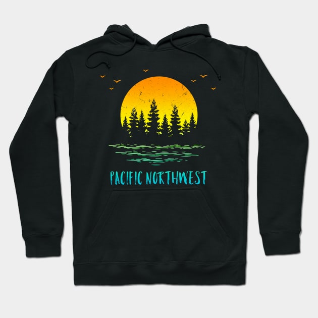 Pacific NW Northwest Sunset Trees Water Birds Hoodie by Pine Hill Goods